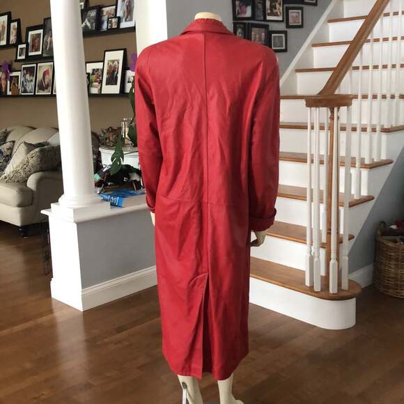 Vintage Jacqueline Ferrar Long Red Soft Genuine Leather Coat size medium - Picture 6 of 12